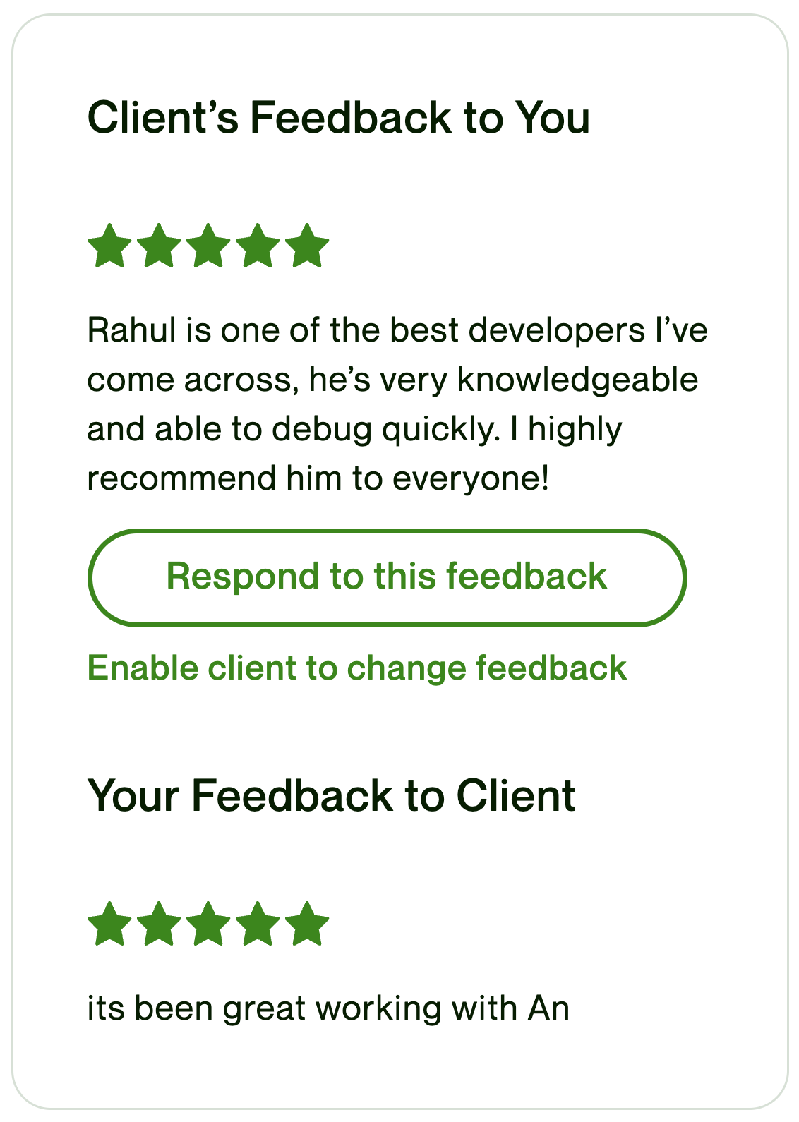 Client feedback screenshot