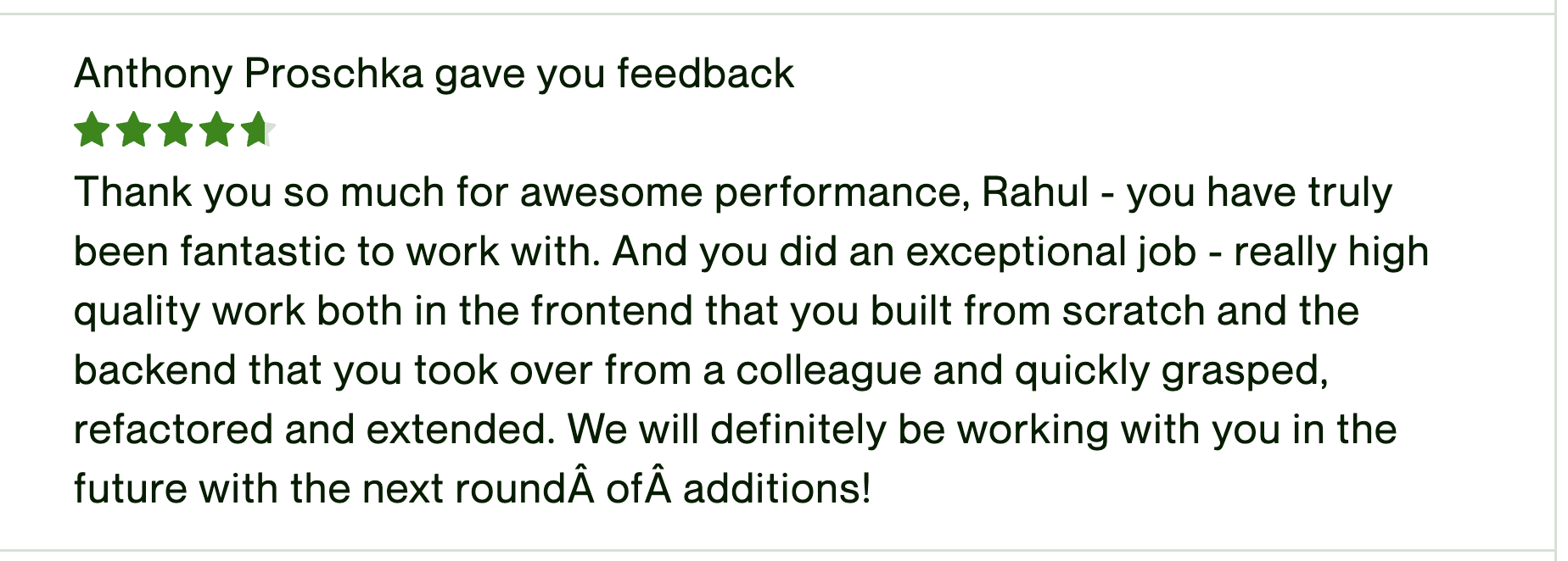 Client feedback screenshot