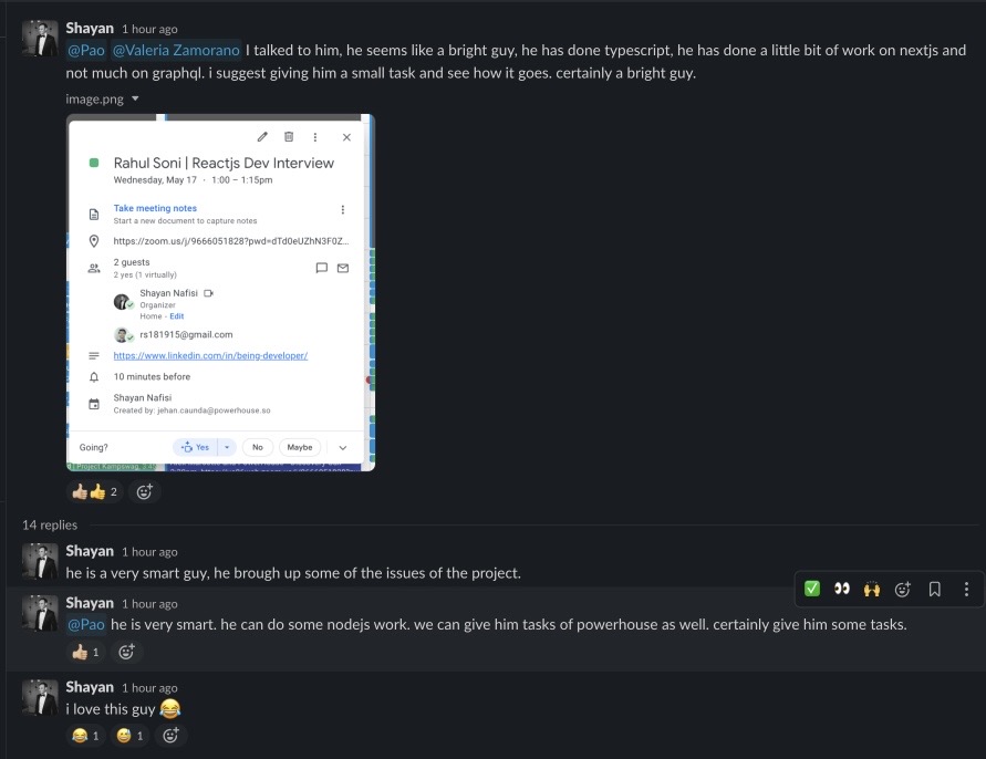 Client feedback screenshot